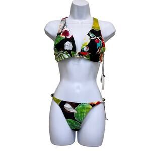 Christian Lacroix x Swiminista Floral Bikini Top Tie Back Sz XS NWT